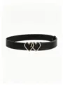 Black PU leather women belt featuring gold interlocking heart buckle detail for stylish look. - 107*3.3cm / Black