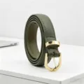 Women green PU leather belt with gold buckle retro slim minimalist belt for jeans casual - Dark Green / 102*1.9cm