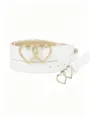 White PU leather belt featuring interlocking gold heart buckles for women, stylish and versatile. - 107*3.3cm / White