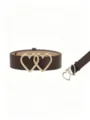 Stylish brown PU leather belt for women featuring double heart gold metal buckle accessory. - 107*3.3cm / Coffee