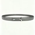 Women's minimalist gray leather belt with unique silver metal buckle for dress pants. - Gray With Silver Buckle