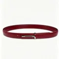 Women burgundy thin leather belt detail, minimalist metal buckle suit dress decorative strap - Burgundy with Silver Buckle