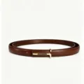 Minimalist brown leather belt with gold metal buckle detail, elegant accessory for dress. - Coffee With Gold Buckle