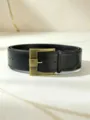 Men's retro square buckle genuine leather belt casual business trousers belt detail shot - 102*5.8cm / Black