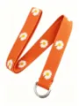 Orange canvas belt featuring cute white daisy embroidery and shiny double D-ring metal buckle. - Orange