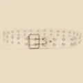 Clear transparent double grommet belt with silver metal double prong buckle for jeans. - Transparent Silver Buckle / 102*3.7cm