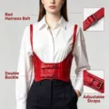 Fashionable red punk style leather waist harness belt with adjustable straps for women - Red