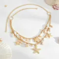 Bohemian gold multi-layer waist chain with starfish and shell details, perfect for beach. - Golden Style A