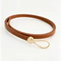 Elegant slim women PU leather belt featuring a minimalist gold drop buckle for dress. - 105*1cm / Brown