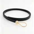 Minimalist women's thin PU leather belt with gold water drop buckle, perfect for dresses. - 105*1cm / Black