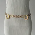 Gold metal ring waist chain, minimalist body chain accessory for dresses and pants. - Two-Section Gold