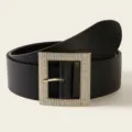Women black wide waist belt with sparkling rhinestone square buckle fashion dress accessory - 105cm / Black