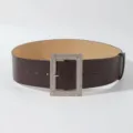 Cinturón ancho de cuero para mujer con hebilla rectangular brillante de diamantes de imitación. - 105cm / Marrón