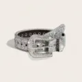 Close-up of silver Y2K rhinestones belt with star-shaped eyelets and sparkly buckle - 102 cm / Regular Fit / Silver