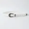 Women Vintage White Leather Belt Ornate Silver Buckle Western Style Casual Fashion Accessory - White