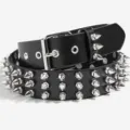 Punk rock black PU leather belt with triple row silver pointed spikes for women - 105cm / Spike Rivet Style (MY8267)