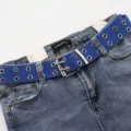 Trendy blue double grommet canvas belt for denim jeans in a casual streetwear style - One Size 100cm / Blue