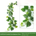 2.2m artificial green radish vine with 76 realistic leaves for wall and ceiling decoration - Solid Color Pothos Leaf