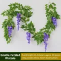 2m artificial purple wisteria garland featuring five silk flower clusters for wall decoration - 2m 5 Strings/Pack / Purple