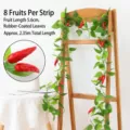 Artificial chili pepper vine garland 2.35m with 8 peppers for home kitchen decor - Latex-Coated Small Chili Vine / Pack of 2 (Total 16 Fruits)