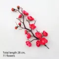Elegant rose red artificial plum blossom branch featuring 11 flowers, 28cm total length - Xiao Jian Plum / Approx. 28cm / Rose Red