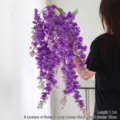 Long artificial purple wisteria hanging garland for wedding and home decoration - Six Branches Hanging Style / Deep purple