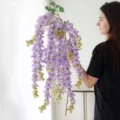 Long artificial purple wisteria hanging vine flowers 1.1m for wedding home decoration - Six Branches Hanging Style / Light Purple