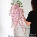 Artificial pink wisteria hanging flower vine, 1.1m length SKU variant shown with 2 stems - Six Branches Hanging Style / Light Pink