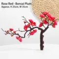 Artificial rose red plum blossom bonsai branch for home decoration, size 25x35cm - Plum Blossom Bonsai / 25cm x 35cm / Rose Red