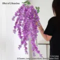 Long purple artificial wisteria hanging flower vine for wedding decor, 1.1m length - Six Branches Hanging Style / Medium Purple