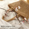Elegant white artificial Longyou plum blossom branch, 80cm total length for home - Longyou Plum Blossom / Approx 80cm / White