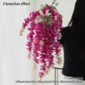 Hanging purple artificial wisteria vine for wedding decoration, 1.1m total length - Six Branches Hanging Style / Fuschia