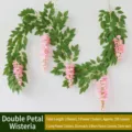 Artificial pink wisteria flower vine garland 2m length with 5 clusters for home decoration - 2m 5 Strings/Pack / Pink