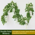 Artificial white wisteria vine 2m garland with 5 flower clusters for wall decoration - 2m 5 Strings/Pack / White