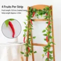 Artificial red chili pepper vine garland, 2.35m long with 4 fruits and green leaves. - Latex-Coated Large Chili Vine / Pack of 2 (Total 8 Fruits)