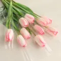 Artificial pink and white tulip bouquet wet feel fake flowers for home decoration tabletop - 10 Stems Upgraded Light Pink Tulips