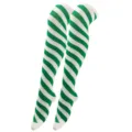 Grün und weiß diagonal gestreifte Overknee-Socken für Damen in Weihnachtsfarben - Einheitsgröße / Grün-Weiß gestreift