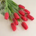 Red artificial tulip flowers bouquet wet feel fake floral arrangement for home decor room table - Upgraded Wine Red Tulips, 10 Stems