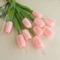 Pink artificial tulip bouquet variant, realistic wet-feel flower arrangement for home decor. - Upgraded Flesh Pink Tulips, 10 Stems