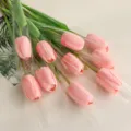 High-end artificial pink tulip bouquet wet-touch fake flowers for home decorations - 10 Stems Upgraded Deep Pink Tulips