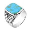 Men's stainless steel signet ring with square turquoise gemstone. - US 7 / Steel Color Turquoise