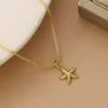 Detailed view of a delicate gold-plated necklace with a textured starfish pendant - Starfish