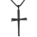 Vintage matte black baseball bat cross pendant necklace in durable titanium steel - Pendant Only - Black (XD1297)