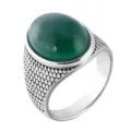 Vintage men's titanium steel ring featuring a large oval green gemstone inlay - Size 7 / Green Zircon