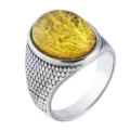 Vintage titanium steel ring with oval amber gemstone inlay for men stylish variant - Size 7 / Yellow Zircon