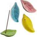 Mini ceramic leaf incense burner holder, colorful aroma stick base for home yoga tea room. - Random Mixed Colors
