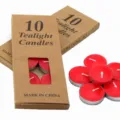 Set van 10 rode rookloze waxinelichtjes in aluminium cups met kraftverpakking - 10-delige Verpakking / Rood