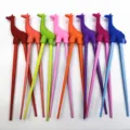 Colorful giraffe children training chopsticks silicone head cute baby learning chopsticks set - Random Giraffe