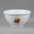 White melamine ribbed bowl, durable plastic restaurant noodle bowl with Japanese style logo. - White Patterned