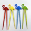 Kids training chopsticks with cute flamingo silicone heads in red yellow blue green colors. - Swan - Random